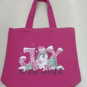 Festive Pink Tote Bag with Snowman Design